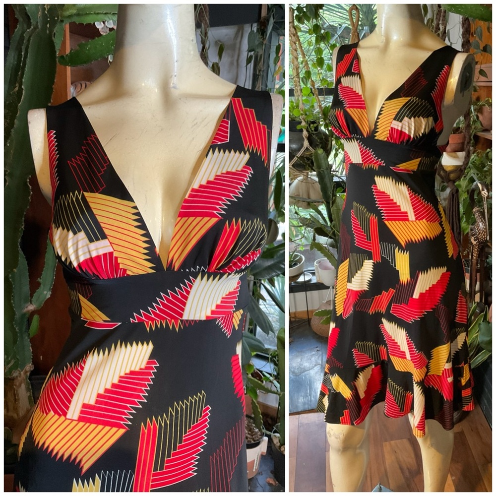 Geo Print Empire Waist V Neck Retro Karina Dress